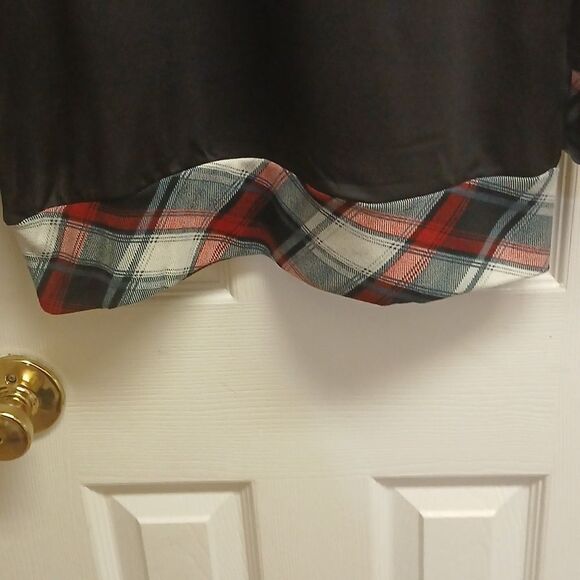 DRESSFO Plaid Trim Black Long Sleeve Top COWL NECK OR NOT! Size XL NWT - Picture 5 of 12